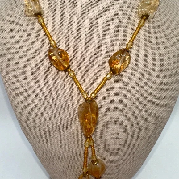Vintage amber stone beaded dangle necklace - Picture 5 of 5